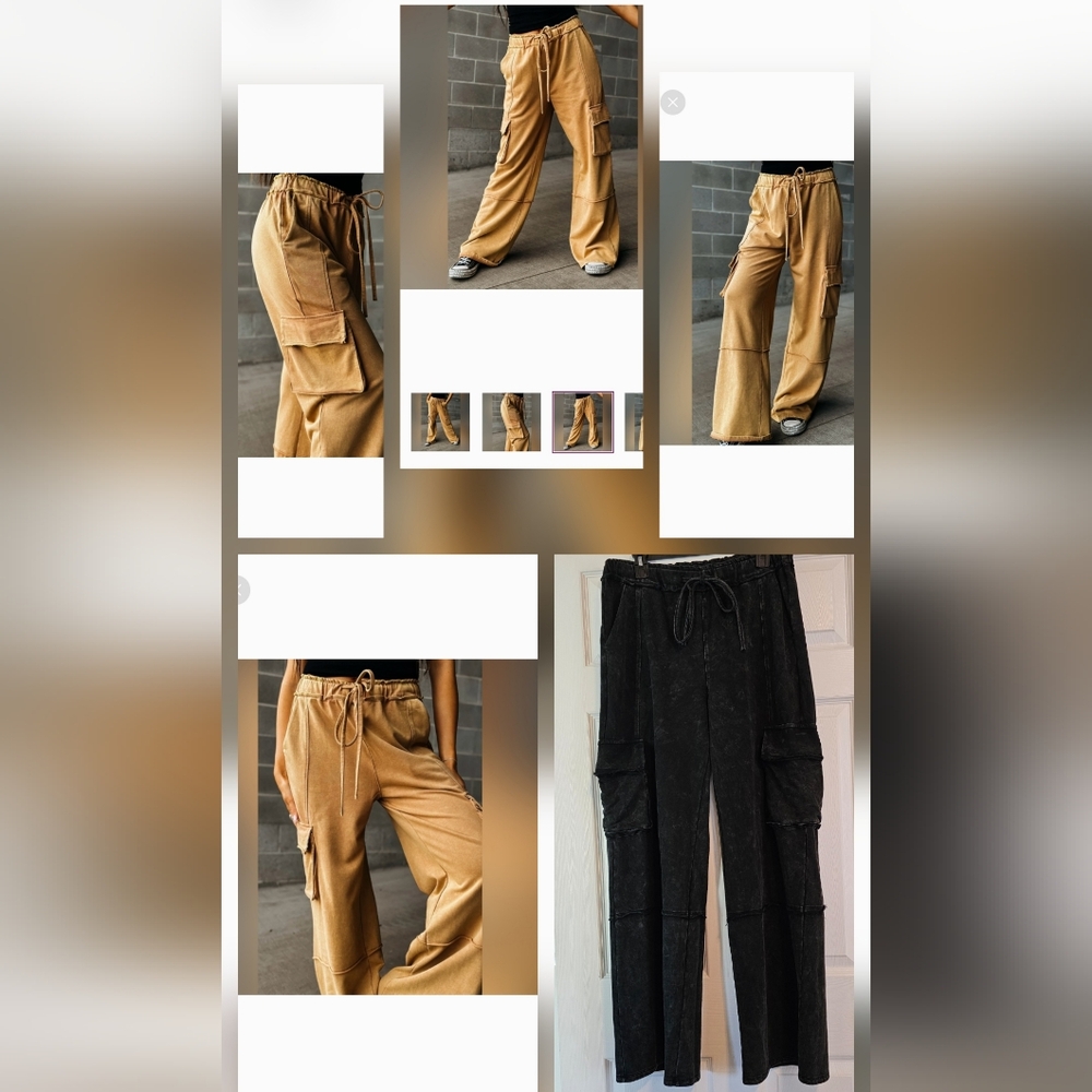 Ces Femme Black/Dark Gray Mineral Wash Wide Leg Cargo Pants, Size Large 10/12 - Picture 7 of 16